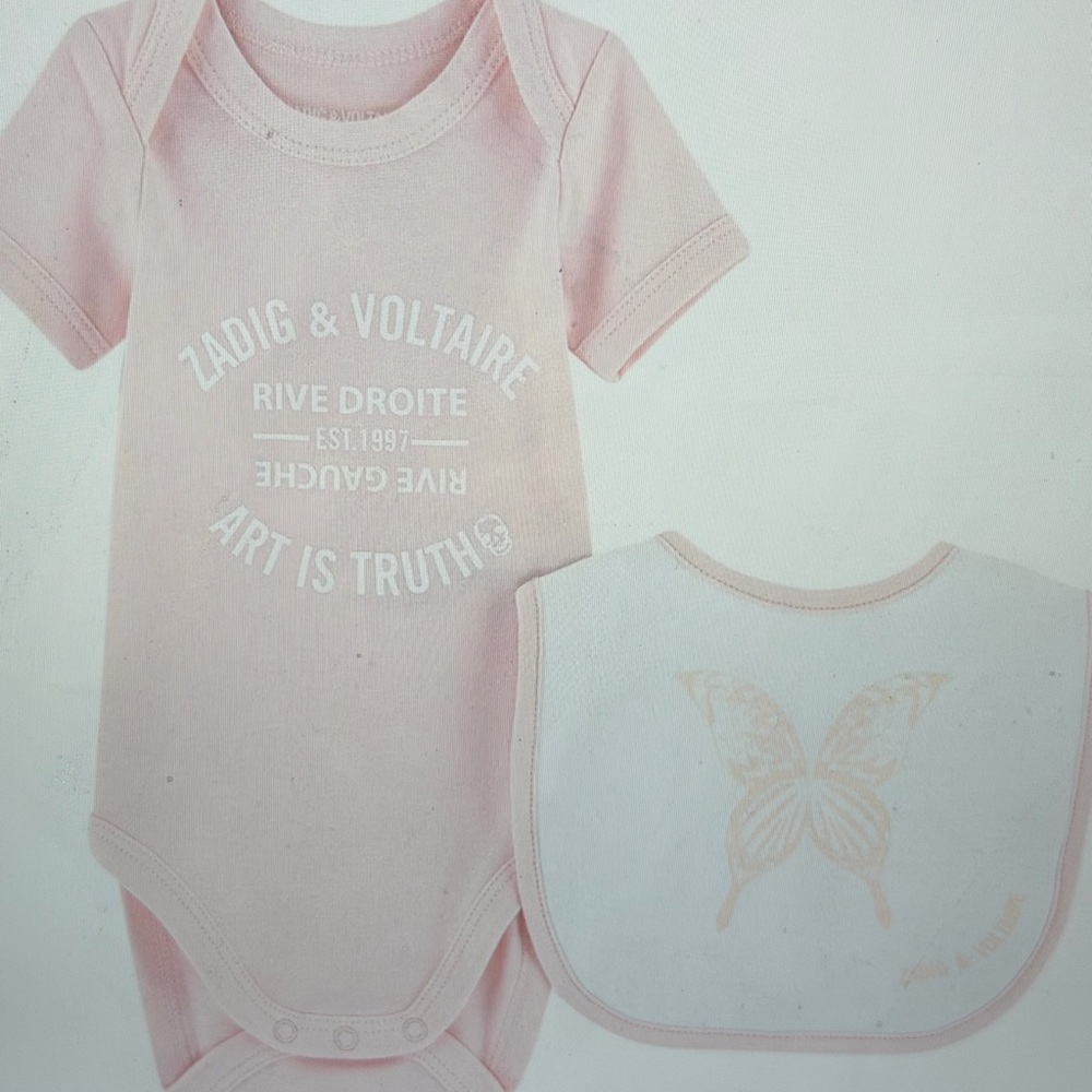 Zadig & Voltaire Pink Onesie and White Bib Set